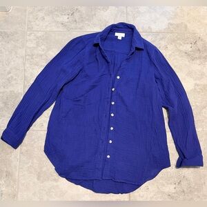 J.Jill Blue Gauze Button-Up Shirt | XS Petite